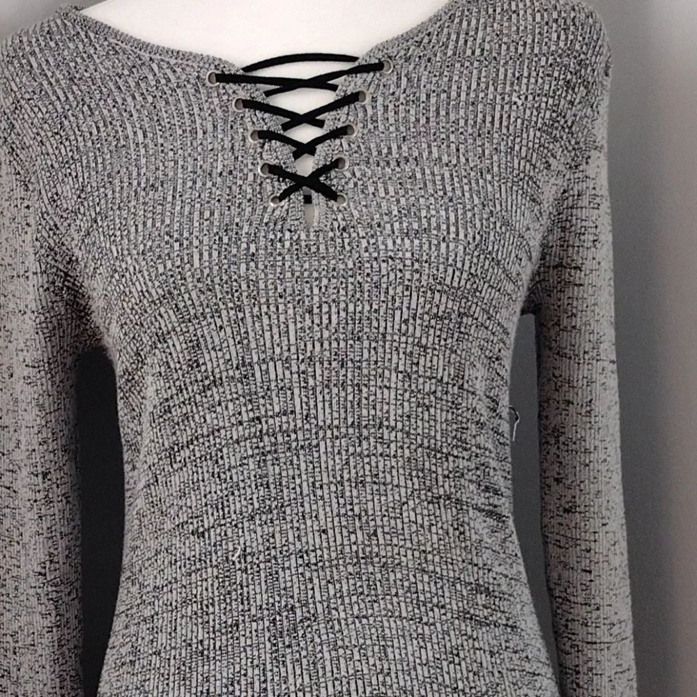 Black and Gray Bodycon Sweater Dress - Picture 5 of 5